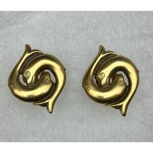 Vintage Metropolitan Museum of Art MMA Dolphin Clip On Stud Earrings Gold Tone